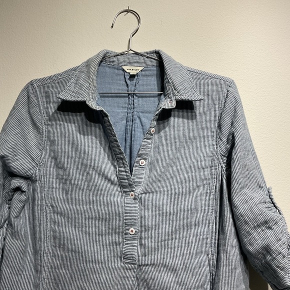 Max Stuido M. Stripped Classic Blue Tunic Summer Elbow-Sleeve Dress. Mini - Picture 5 of 9